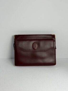 Vintage Cartier Must De Cartier Burgundy Leather Clutch Bag